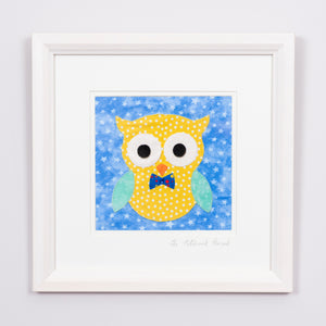 Owl on blue
